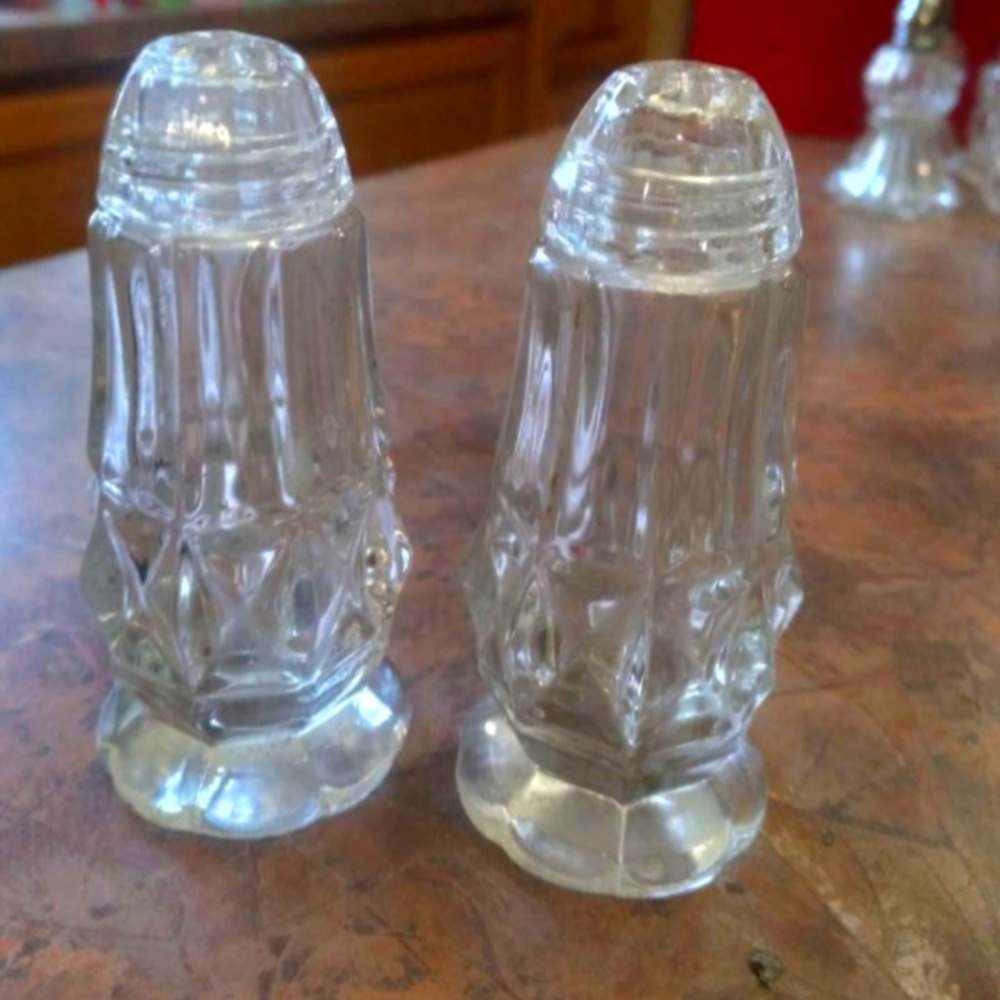 Vintage Glass Salt & Pepper Shakers.  With Glass Tops.